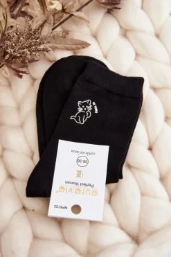 Online Just Play Damskie Gładkie Skarpety Z Kotkiem Czarne