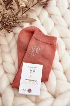 Hot Damskie Gładkie Skarpety Z Kotkiem Pomarańczowe Skarpetki|Skarpetki
