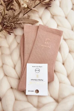 Skarpetki|Skarpetki>Just Play Damskie Gładkie Skarpety Z Napisem Różowe