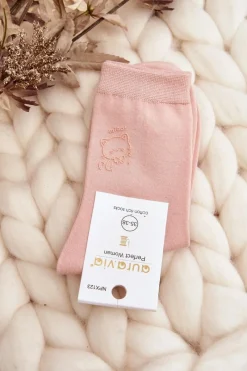 Skarpetki|Skarpetki>Just Play Damskie Gładkie Skarpety Z Kotkiem Różowe