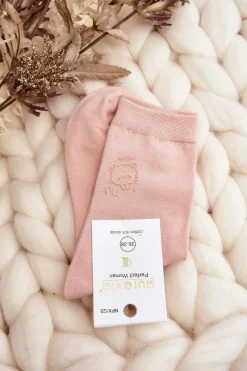 Skarpetki|Skarpetki>Just Play Damskie Gładkie Skarpety Z Kotkiem Różowe