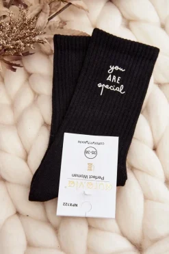 Discount Just Play Damskie Gładkie Skarpety Z Napisem Czarne