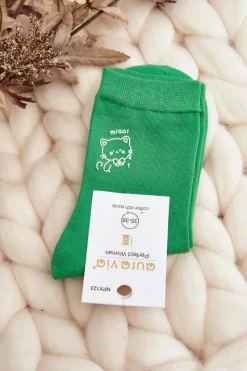 Best Damskie Gładkie Skarpety Z Kotkiem Zielone Skarpetki|Skarpetki