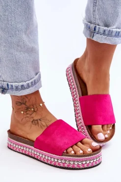 Best Boto Damskie Gładkie Zamszowe Klapki Fuksja Hayen