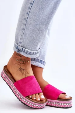 Best Boto Damskie Gładkie Zamszowe Klapki Fuksja Hayen