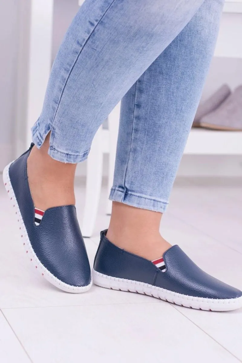 Sale Damskie Granatowe Skórzane Tenisówki Bellara Damskie Półbuty Skórzane|Mokasyny Damskie Skórzane
