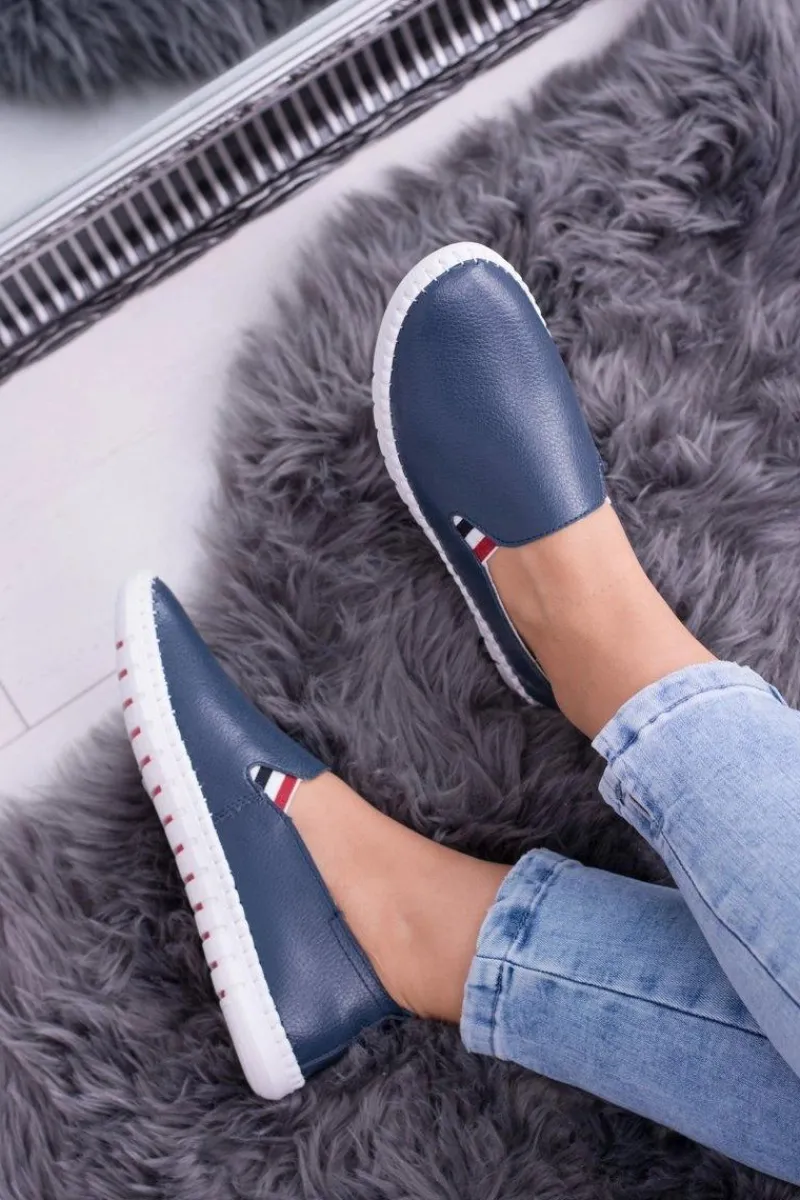 Sale Damskie Granatowe Skórzane Tenisówki Bellara Damskie Półbuty Skórzane|Mokasyny Damskie Skórzane