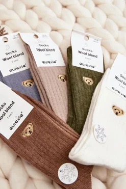 New Aura.via Damskie Grube Skarpety Z Misiem Białe