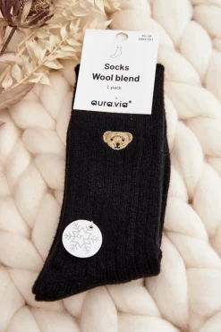 Aura.via Damskie Grube Skarpety Z Misiem Czarne