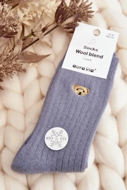 Skarpetki|Skarpetki>Aura.via Damskie Grube Skarpety Z Misiem e Niebieski