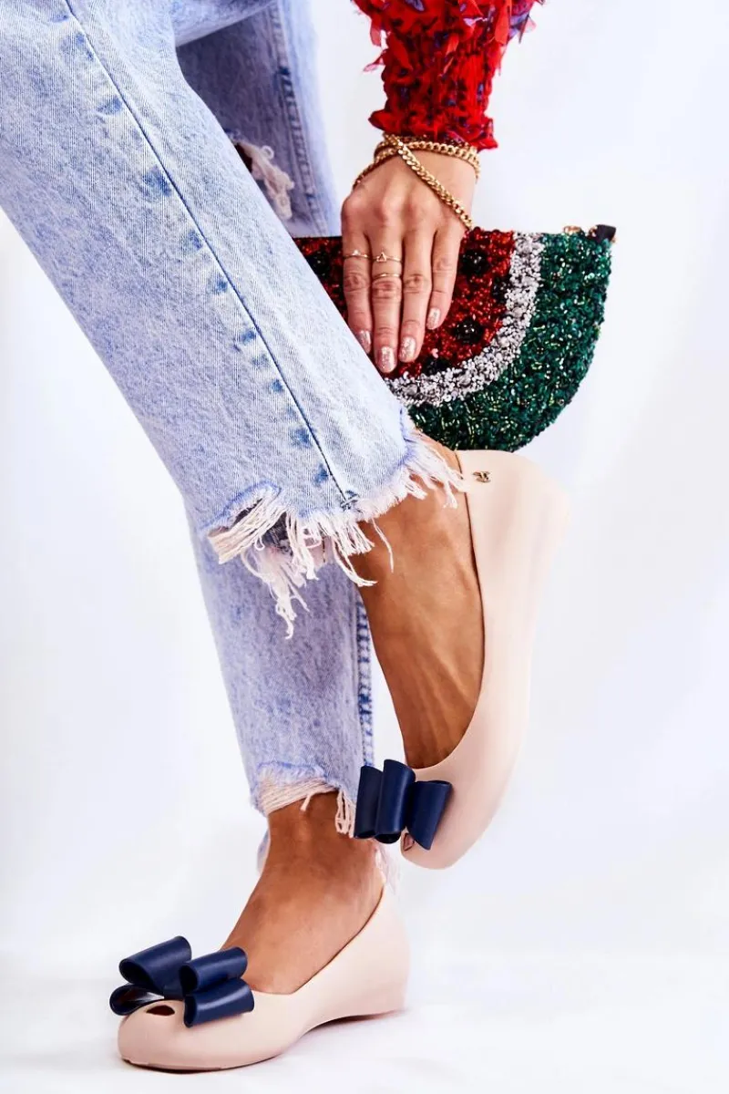 Discount Boto Damskie Gumowe Baleriny Z Kokardą Beżowe Florret