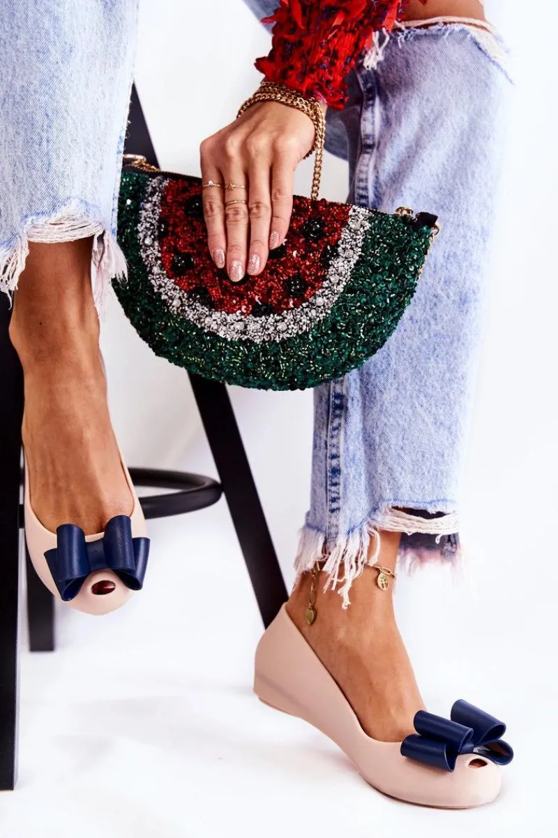 Discount Boto Damskie Gumowe Baleriny Z Kokardą Beżowe Florret