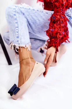 Discount Boto Damskie Gumowe Baleriny Z Kokardą Beżowe Florret