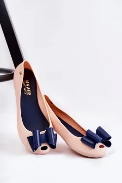 Discount Boto Damskie Gumowe Baleriny Z Kokardą Beżowe Florret