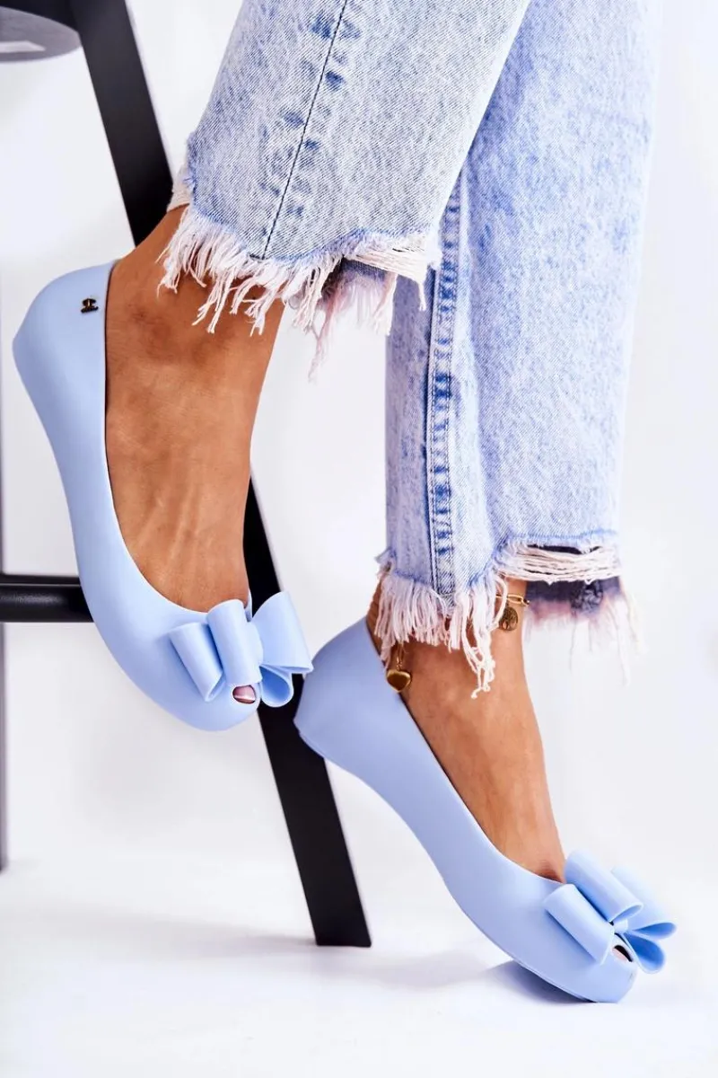 Sale Damskie Gumowe Baleriny Z Kokardą Niebieskie Florret Damskie Baleriny Klasyczne