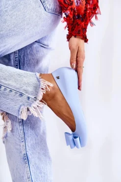 Sale Damskie Gumowe Baleriny Z Kokardą Niebieskie Florret Damskie Baleriny Klasyczne