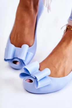 Sale Damskie Gumowe Baleriny Z Kokardą Niebieskie Florret Damskie Baleriny Klasyczne