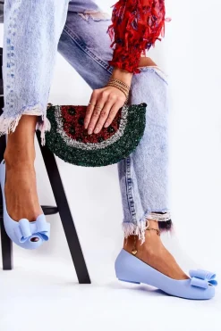 Sale Damskie Gumowe Baleriny Z Kokardą Niebieskie Florret Damskie Baleriny Klasyczne