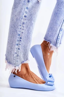 Sale Damskie Gumowe Baleriny Z Kokardą Niebieskie Florret Damskie Baleriny Klasyczne