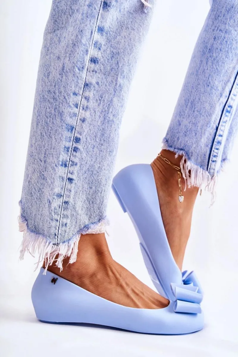 Sale Damskie Gumowe Baleriny Z Kokardą Niebieskie Florret Damskie Baleriny Klasyczne