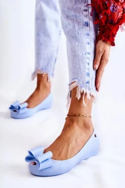 Sale Damskie Gumowe Baleriny Z Kokardą Niebieskie Florret Damskie Baleriny Klasyczne