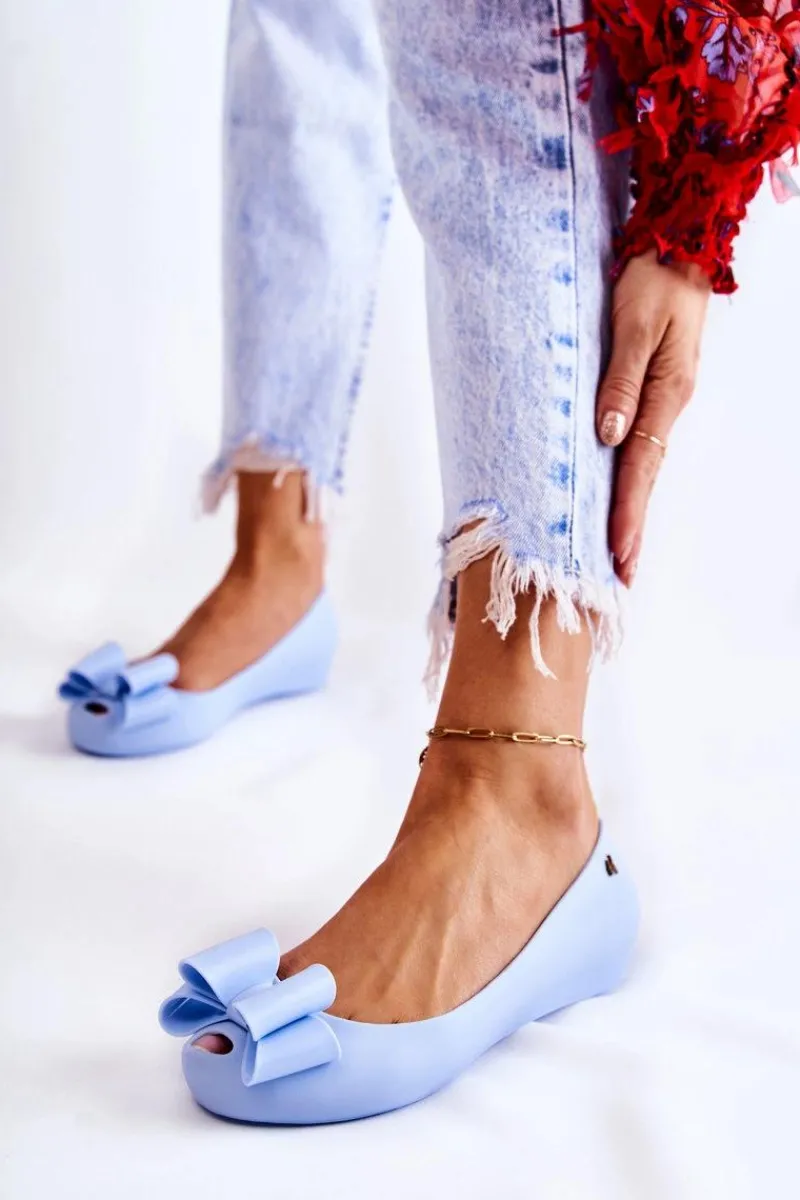 Sale Damskie Gumowe Baleriny Z Kokardą Niebieskie Florret Damskie Baleriny Klasyczne