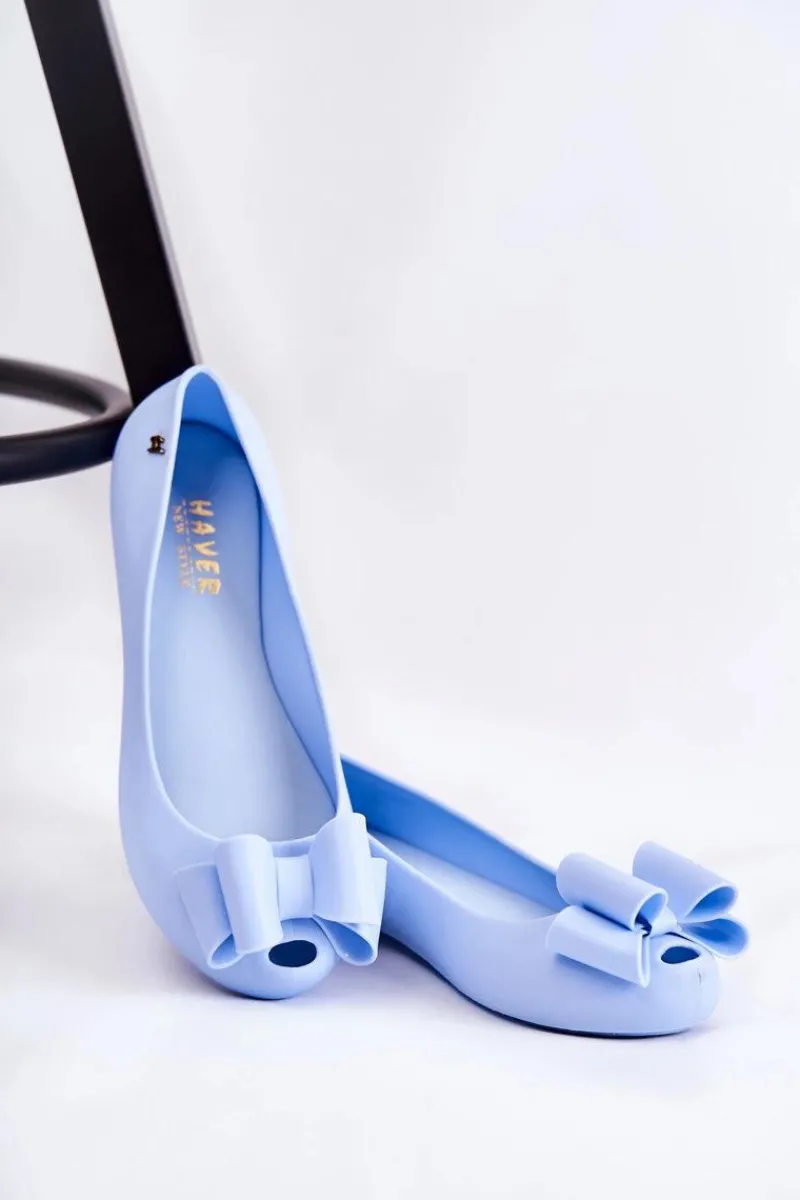 Sale Damskie Gumowe Baleriny Z Kokardą Niebieskie Florret Damskie Baleriny Klasyczne