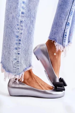 Discount Boto Damskie Gumowe Baleriny Z Kokardą Srebrne Florret