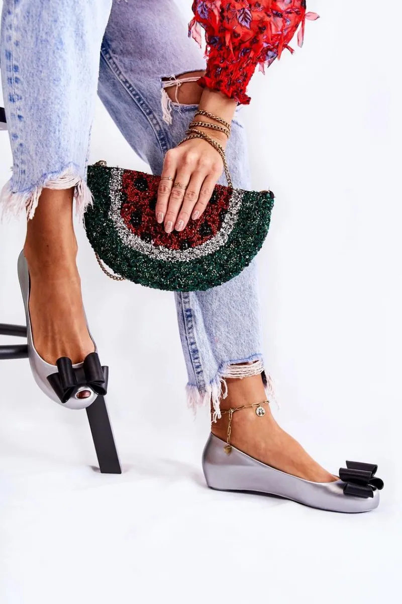 Discount Boto Damskie Gumowe Baleriny Z Kokardą Srebrne Florret