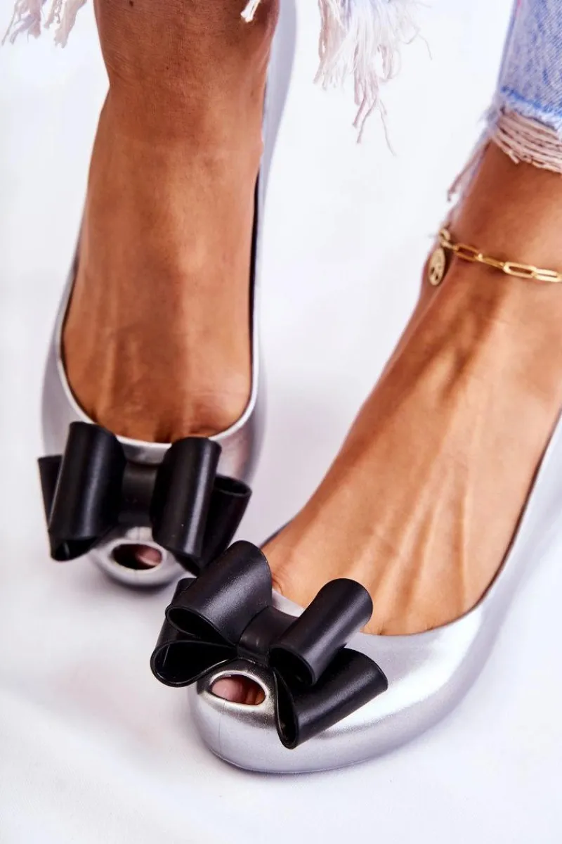 Discount Boto Damskie Gumowe Baleriny Z Kokardą Srebrne Florret