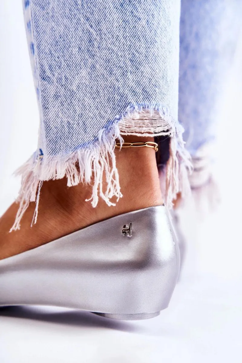 Discount Boto Damskie Gumowe Baleriny Z Kokardą Srebrne Florret