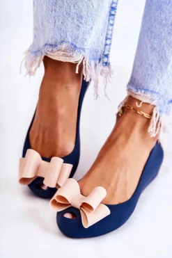 Baleriny Klasyczne>Boto Damskie Gumowe Baleriny Z Kokardą Granatowe Florret