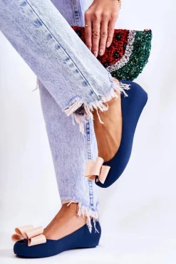 Baleriny Klasyczne>Boto Damskie Gumowe Baleriny Z Kokardą Granatowe Florret