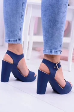 Damskie Gumowe Granatowe Sandały Na Słupku Meliski Viene Damskie Sandały Gumowe|Sandały Na Obcasie