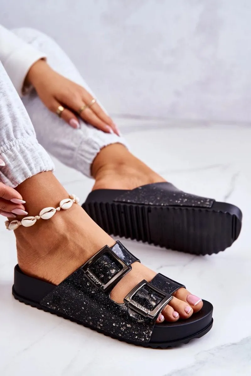 Hot ZAXY Damskie Gumowe Klapki Brokatowe HH285158 Czarne