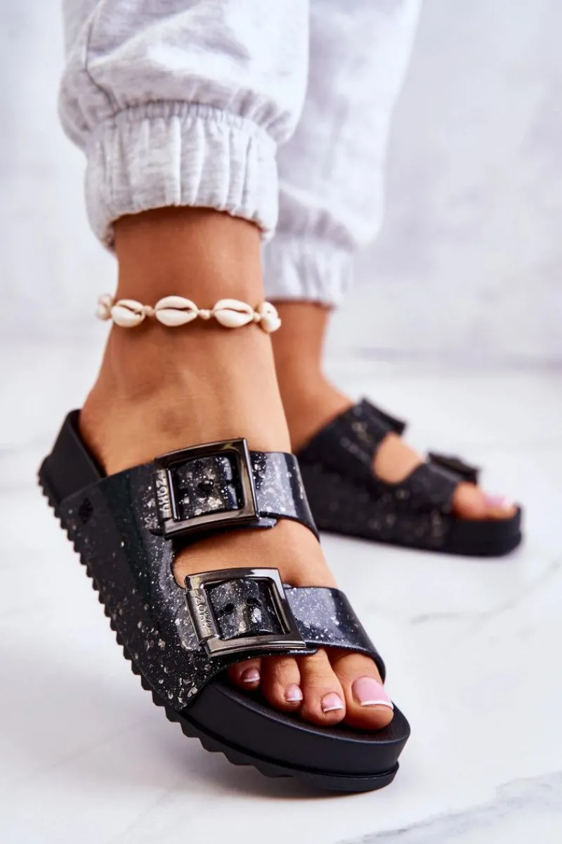 Hot ZAXY Damskie Gumowe Klapki Brokatowe HH285158 Czarne