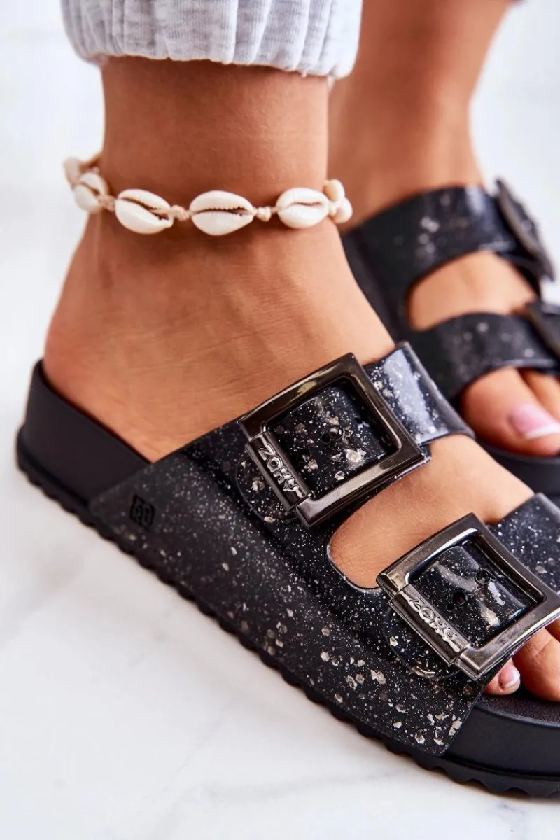 Hot ZAXY Damskie Gumowe Klapki Brokatowe HH285158 Czarne