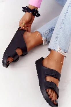 Outlet Damskie Gumowe Klapki Czarne Stacy Damskie Klapki Damskie Klasyczne