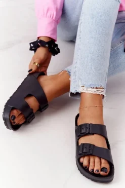 Outlet Damskie Gumowe Klapki Czarne Stacy Damskie Klapki Damskie Klasyczne