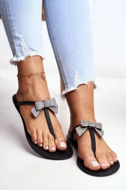 Sale Boto Damskie Gumowe Klapki Czarne Japonki Kokardki Georgia