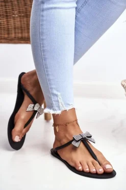 Sale Boto Damskie Gumowe Klapki Czarne Japonki Kokardki Georgia