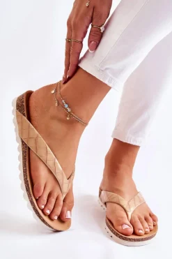 Sale Boto Damskie Gumowe Klapki Japonki Beżowe Torri