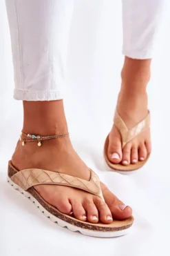 Sale Boto Damskie Gumowe Klapki Japonki Beżowe Torri