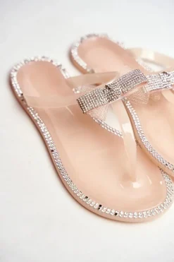 Best Damskie Gumowe Klapki Różowe Nude Japonki Cyrkonie Lou Damskie Klapki Damskie Japonki