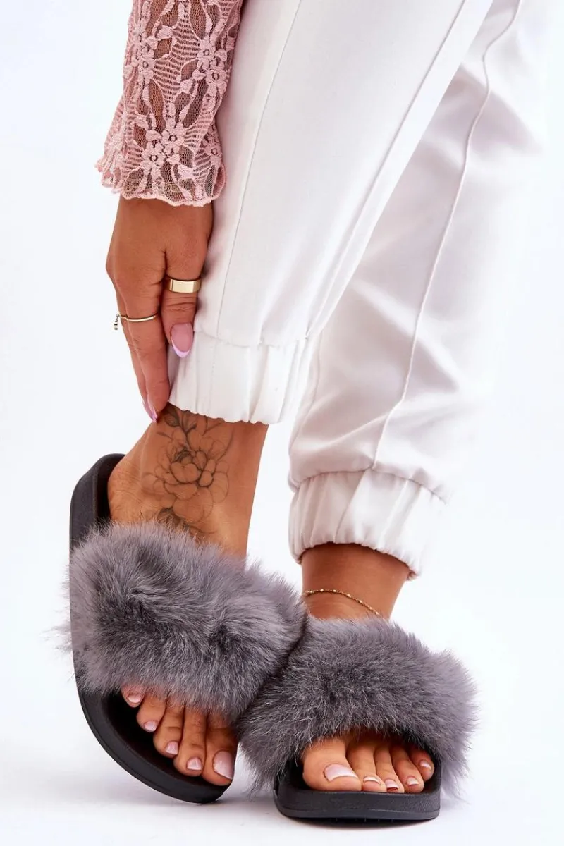 Boto Damskie Gumowe Klapki Z Futerkiem Szare Lucrece