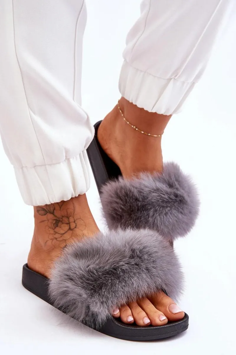 Boto Damskie Gumowe Klapki Z Futerkiem Szare Lucrece