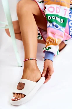 Discount Boto Damskie Gumowe Klapki Z Misiem Białe Cardiff