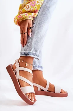 Sandały Gumowe|Sandały Płaskie></noscript>ZAXY Damskie Gumowe Sandały JJ285053 Białe