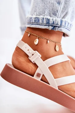 Sandały Gumowe|Sandały Płaskie></noscript>ZAXY Damskie Gumowe Sandały JJ285053 Białe