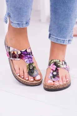 Best Damskie Japonki Klapki na Korku W Kwiaty Florines Damskie Klapki Korkowe|Klapki Damskie Japonki